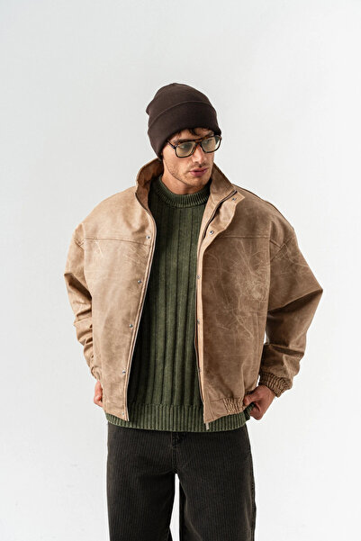 go gang own Δερμάτινο παλτό με φερμουάρ και κλείσιμο με κορδόνι