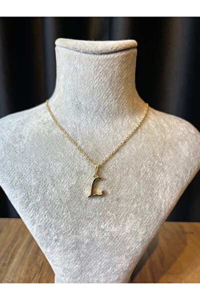 Mos Tespih Letter L Lacquer Coated Gold Non-Tarnish Chain Necklace