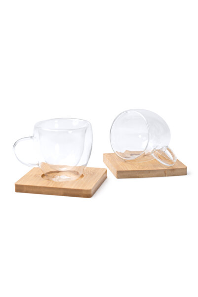 ROLY Coffee set with 2 glass cups and individual bamboo cup holder