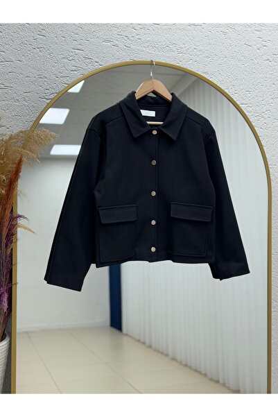 MİHRA STORE سترة بيليتا قصيرة بأزرار معدنية - EN2170 أسود