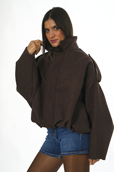 ABBRA Women's Pleated Lined Cashmere Bomber Jacket