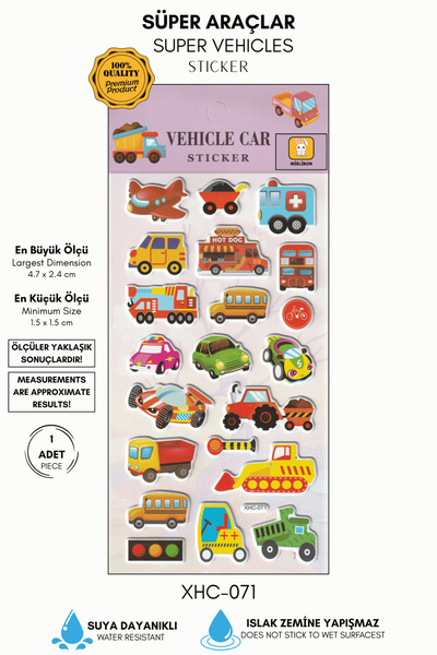 Mielibon Eğlenceli Araçlar ve İş Makineleri Sticker Seti – Renkli Taşıt Çıkar...