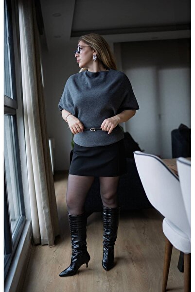 Serpirella Butik Boat Neck Batwing Sleeve Belted Knit Sweater