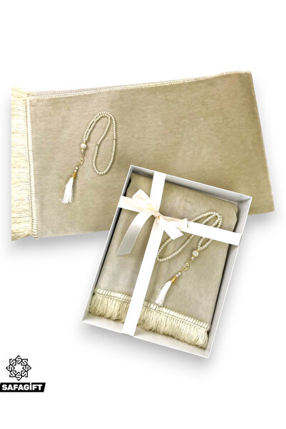 Safa Gift Lüks Çeyizlik Hediyelik Seccade Tesbih Seti, Kadife Dokulu, Yumuşak...