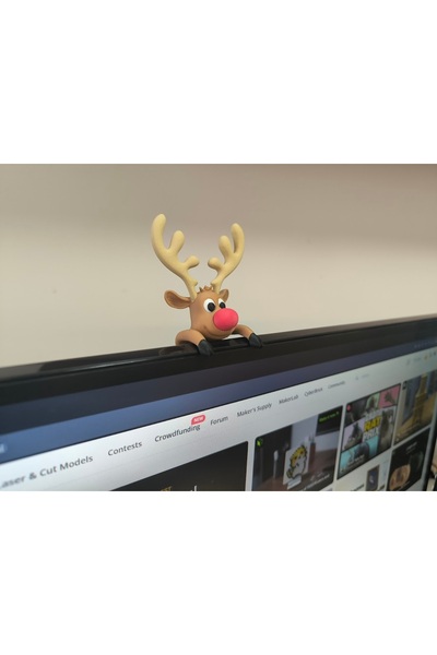 Anka Atolye Sevimli Monitor Geyiği - Dekoratif Monitör Üstü Figür - 3D Baskı Yılbaşı Süsü