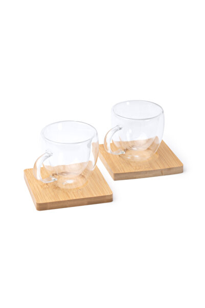ROLY Coffee set with 2 glass cups and individual bamboo cup holder