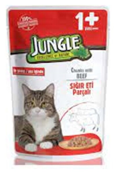 Jungle Pouch Sığır Eti Parçalı Soslu Yetişkin Kedi Konservesi 100GR