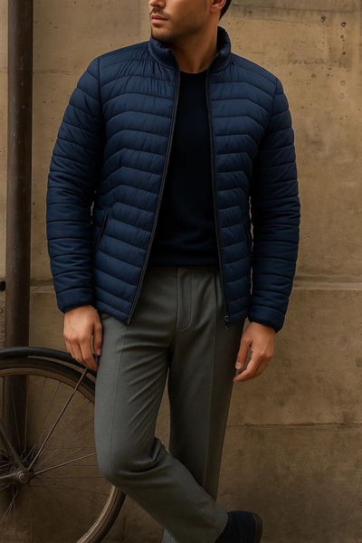 comstar Men's Casual Zippered Winter Navy Blue Puffer Jacket