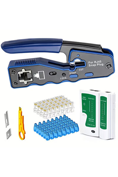 Derwell Yeni Nesil Pense Cat7/Cat6 8P8C + 100 Adet Delikli Jak + Test Cihazı ...