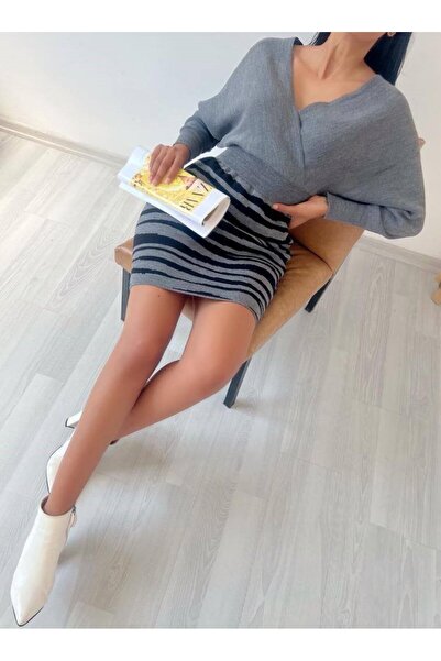 GİYSİ DÜNYASI 57 Tri̇ko Kumaş K Double-Breasted Collar Mini Dress