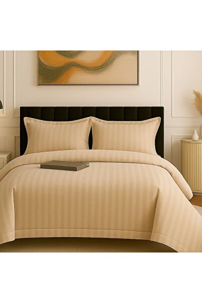 NufJoy Damask Policotton Double Bed Linen Set 4 pcs XXL, Beige