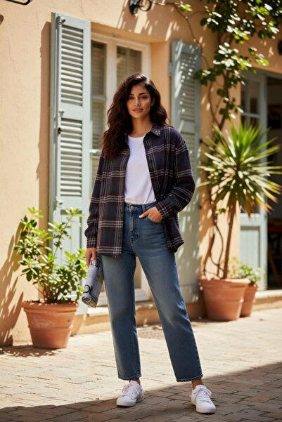 Seviliko Oversize %100 Pamuk Ekose Gömlek