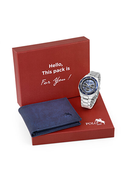 Polo Air Erkek Kol Saati Ve Cüzdan Hediyelik Kutusunda Kombin Gri Lacivert Re...