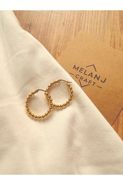 Melanj Craft Beaded Hoop Steel Earrings - Gold