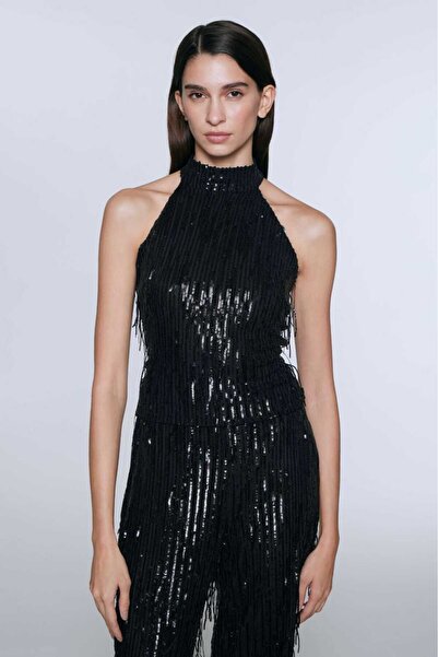 elissaa HALTER YAKA ZARA SAÇAKLI PUL PAYET TULUM