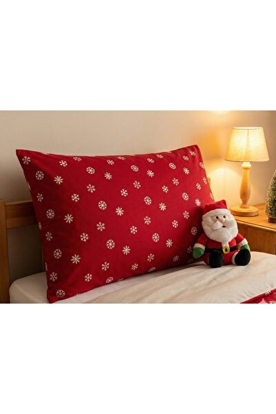 Taç Flannel Christmas Pattern Pillowcase, 100% Cotton, No Button, Zippered (Hidden)