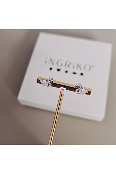 iNGRiKO Girls' earrings made of 925 rhodium-plated silver with flamingo