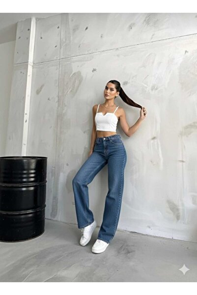 NWC Carla Likralı Kadın Mavi Süper Yüksek Bel Salaş Paça Denim Salaş Palazzo ...