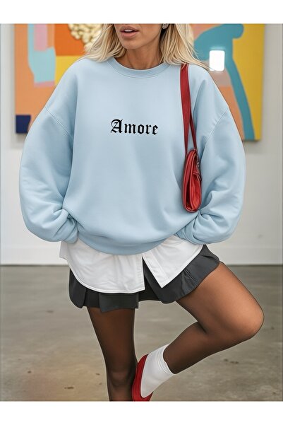 ArtYus Unisex Long Sleeve Amore Transfer Printed Crew Neck Sweatshirt