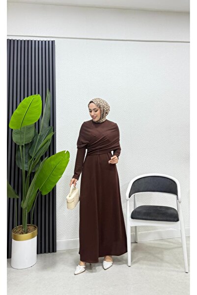 moda crn Hira Çapraz Drapeli Tesettür Elbise