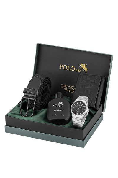 Polo Air Takvimli Erkek Kol Saati Örgü Esnek Kemer Mıknatıslı Cüzdan Seti Güm...
