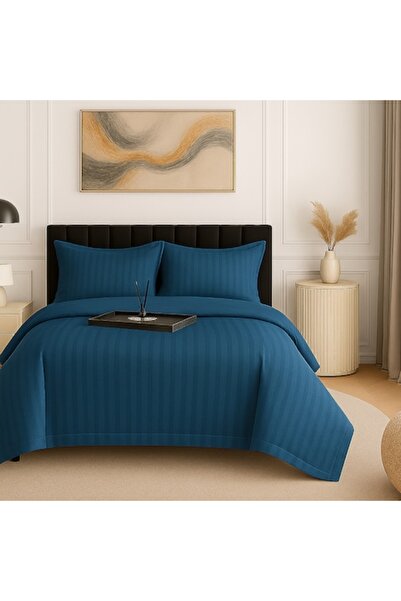 NufJoy Damask Polycotton Double Bed Linen Set 4 pcs XXL - Petrol Blue (230x260, 200x230, 2x50x70)