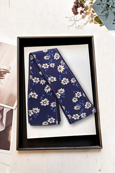 Walkenzo Floral Patterned Double-Sided Silky Elegant Twilly Women's Scarf