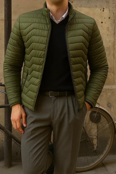 comstar Men's Casual Zippered Winter Khaki Puffer Jacket