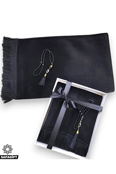Safa Gift Lüks Çeyizlik Hediyelik Seccade Tesbih Seti, Kadife Dokulu, Yumuşak...