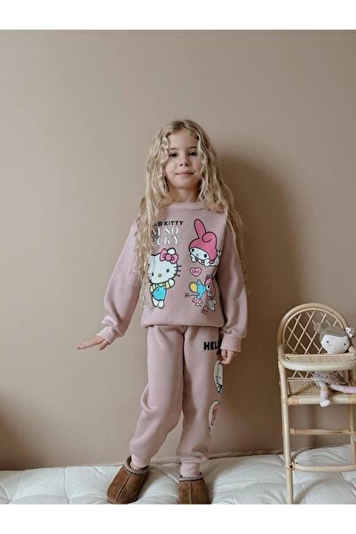 RAPAPA Girl's Hello Kitty Dusty Rose 3 Thread Ş Fleece-Lined Tracksuit Set 4126g