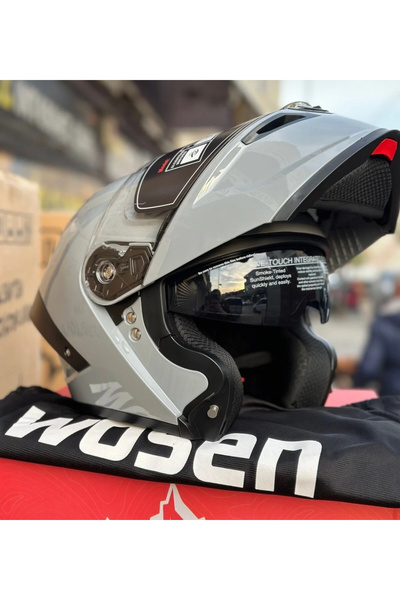 WOSEN Güneş Gözlüklü Çene Açılır Nardo Gri Kask