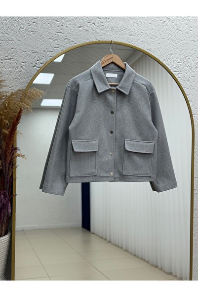 MİHRA STORE Jachetă scurtă Belita cu nasturi metalici-EN2170 Gri