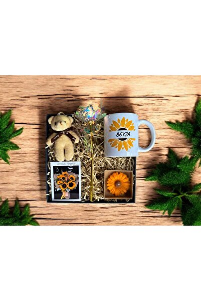 MARMORİ AYÇİÇEĞİ TEMALI KİŞİYE ÖZEL TASARLANABİLİR HEDİYE SETİ