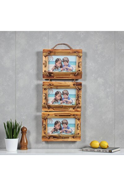 e-life shop Handmade Natural Wood 3-Piece Bamboo Photo Frame Decorative Home ...