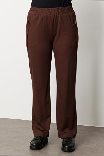 KATREGİYİM On Fashion Plus Size Pocket Button Detail Wide Leg Sweatpants