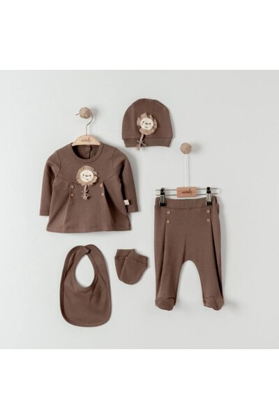 MİNİBORN 5-Piece Baby Boy Hospital Discharge Set with Cotton Button Detail