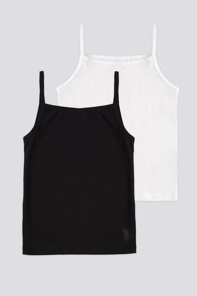 U.S. Polo Assn. 2-Pack Black and White Color Girls' Tank Tops, 100% Cotton