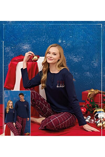 Over Sleep by Poleren SET PIJAMĂ CU MÂNECĂ LUNGĂ ALBASTRU MARINE 3253