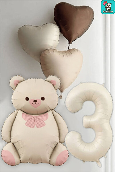 Bunloon ديكور عيد ميلاد بتصميم قلب مع دمية دب ورقائق كريمية وربطة عنق كريمية ...