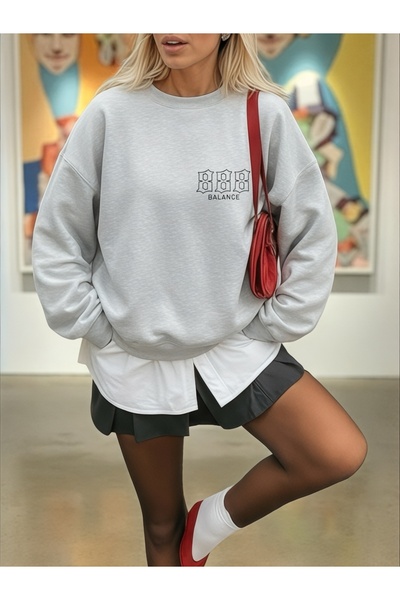 ArtYus Unisex Long Sleeve 888 Balance Transfer Printed Oversized Crew Neck Sweatshirt