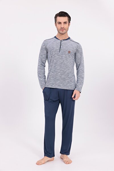 BLACKMORE Men's Dark Gray Winter Jacquard Long Sleeve Cotton Pajama Set