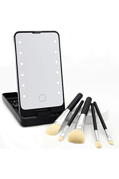 OferteTop Set of 5 Mini Brushes with Integrated LED Mirror, Ideal for Makeup and Quick Touch-ups