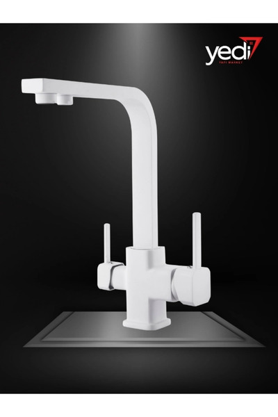 Fualora صنبور مطبخ منزلي بثلاث طرق للتنقية، موديل مربع أبيض اللون