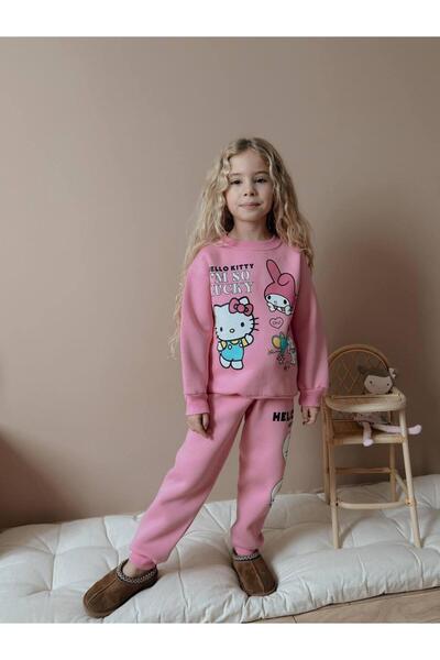 RAPAPA Girl's Hello Kitty Pink 3 Thread Ş Fleece-Lined Tracksuit Set 4126P