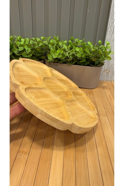 Snow Homs Bölmeli Orjinal Bambu Bölmeli Sunum Tabağı Kahvaltılık , Çerezlik, Sunumluk Bambu Ölçü:21x21