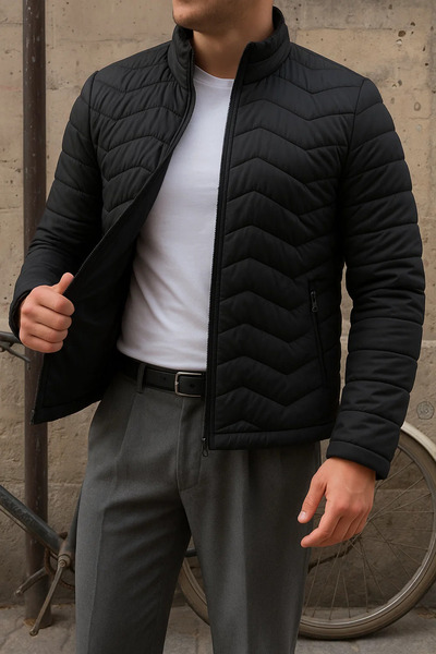 comstar Men's Casual Zippered Winter Black Puffer Jacket