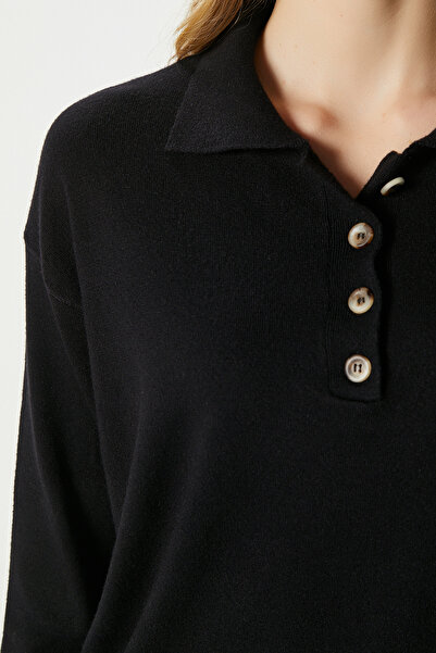 Ritnice Women's Lily Premium Yarn Polo Neck Black Knitwear Sweater