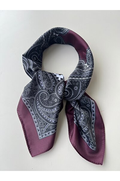 who knows ¿ Whoknowskoyu bordo gri desenli 70x70 fular bandana kadın giyim aksesuar