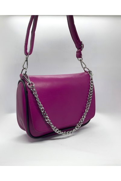 Rubel Bags Fuchsia Women's Genuine Leather Crossbody, Shoulder Bag, Detachable Strap, Chain Bag