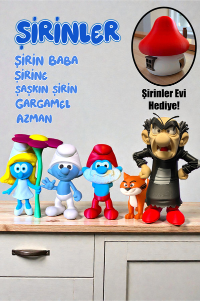 GiginGo Şirinler Mega Set - 6'lı Set (Şirin Baba & Gargamel & Azman & Şirine & Şaşkın Şirin & Şirinler Evi)